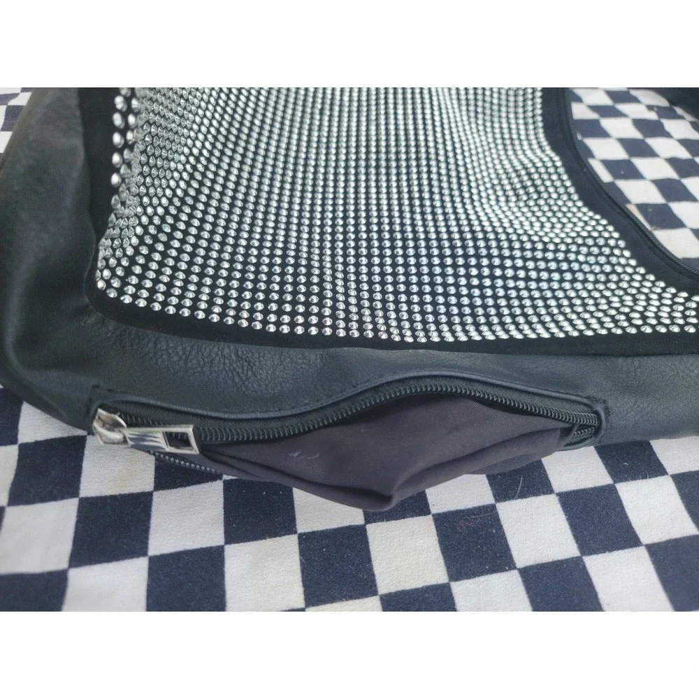 Black Rhinestone Hobo Shoulder Bag Bling Purse Top Handle‎ Faux Leather